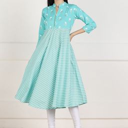ZNX Clothing Women Blue Ethnic Motifs Printed Anarkali Kurta-21