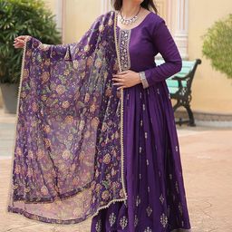BAESD Embroidered Thread Work Georgette Anarkali Ethnic Dress With Dupatta-picture-5