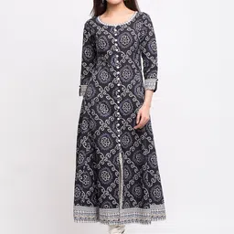 KALINI Women Ethnic Motifs Printed Round Neck Gotta Patti Anarkali Cotton Kurta-picture-13