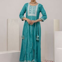 GULMOHAR JAIPUR Round Neck Yoke Design Gotta Patti Anarkali Kurta-image-40