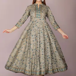 KALINI Women Grey Ethnic Motifs Printed Anarkali Kurta-17