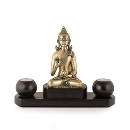 CraftVatika Gold-Toned & Brown Blessing Buddha Statue With Tealight Candle Holder-image-91