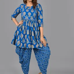 KALINI Ethnic Motifs Printed Keyhole Neck A-Line Kurta with Dhoti Pants-picture-30
