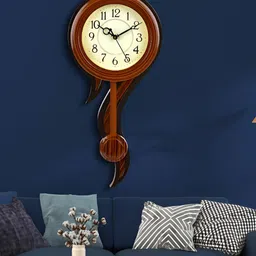 Attractionz Brown & Beige Round Contemporary Pendulum Wall Clock-image-61