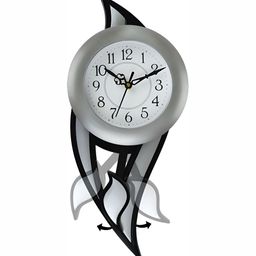 Attractionz Silver-Toned & White Round Shaped Contemporary Pendulum Analogue Wall Clock-image-71