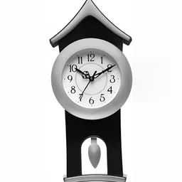 Attractionz Silver-Toned & White Textured Contemporary Pendulum Round Wall Clock-image-83