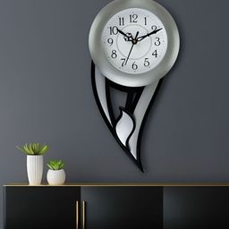 Attractionz Silver-Toned & White Abstract Shaped Contemporary Pendulum Wall Clock-9