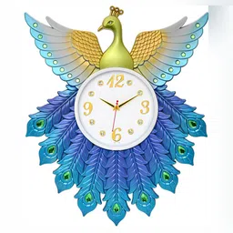 Attractionz Blue Yellow Textured Round Analog Contemporary Wall Clock-13