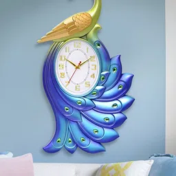Attractionz Blue Round Contemporary Peacock Design Wall Clock-image-39