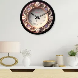 RANDOM Beige & Black Textured Contemporary Wall Clock-43