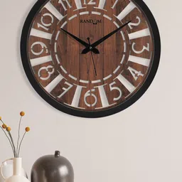 RANDOM Brown & Off White Textured Contemporary Wall Clock-9