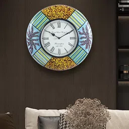 Aapno Rajasthan Blue & Yellow Printed Contemporary Wall Clock-image-28