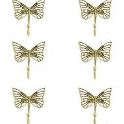 IndianShelf Gold Toned 6 Pieces Butterfly Textured Ceramic Wall Hooks-image-43