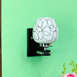 foziq White & Black Printed Glass Wall Lamp-20