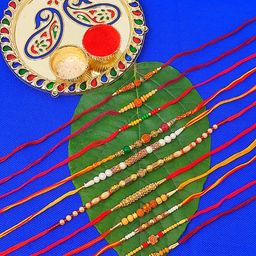 CRAYTON Set of 11 Rakhi With Roli Chaval Holder & Small Plate-image-10