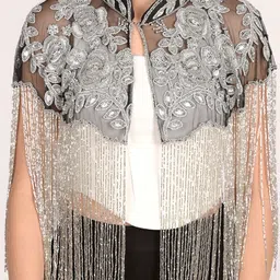 ODETTE Women Party Embellished Crop Waterfall Shrug-image-16