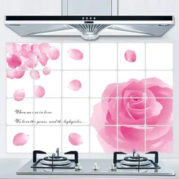 Jaamso Royals Rose Printed Self-Adhesive Resistant Heat Oil Proof Kitchen Wall Sticker-14