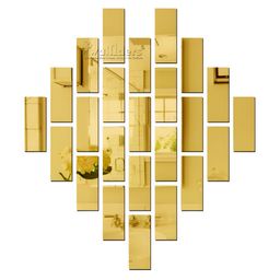 Wall1ders Gold Toned 24 Pieces Rectangle Acrylic Mirror Wall Stickers-23