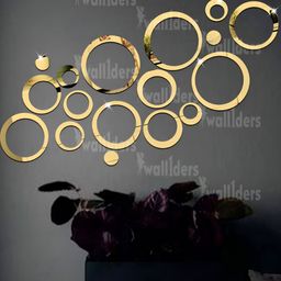 Wall1ders Gold Toned 18 Pieces Round Shaped Mirror Wall Stickers-17