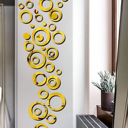 Wall1ders Gold Toned & Brown 40 Pieces Ring Shape SelfAdhesive Mirror Wall Stickers-44