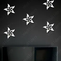 Wall1ders Silver Toned 25 Pieces Leaf Flower Mirror Wall Stickers-17