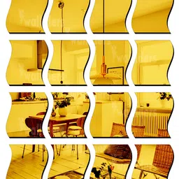 Wall1ders Gold toned 16Pcs Abstract Mirror Wave Wall Stickers-image-5