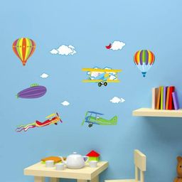 Jaamso Royals Yellow & Red DIY Colorful Airplane Cloud Sky Cartoon Kids Room Wall Sticker-21