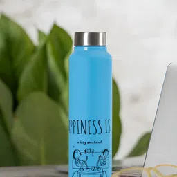 CLAY CRAFT Vacbott Blue Printed Stainless Steel Single Wall Vacuum Water Bottle 1L-48