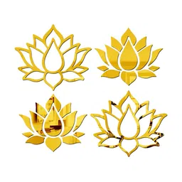 Wall1ders 2 Pieces Gold Toned Lotus Acrylic Mirror Wall Stickers-image-65