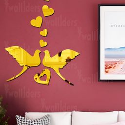 Wall1ders Gold Toned 7 Pieces Flying Bird Shape Self Adhesive Mirror Wall Stickers-31