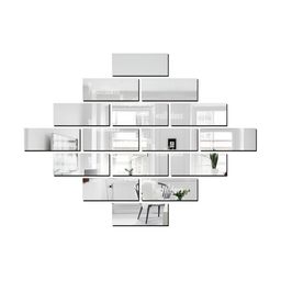Wall1ders Silver Tone 16 Pcs Rectangle Shaped Acrylic Mirror Wall Stickers-27