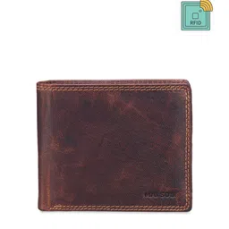 MAI SOLI Men Brown Genuine Leather RFID Dark Vintage Two Fold Wallet With Flap & Loop-46