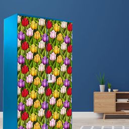 WallDaddy Yellow Floral Printed Almirah Wardrobe Door Stickers-10