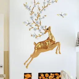 Jaamso Royals Gold-Toned & White Deer Self Adhesive Vinyl Wallsticker-25