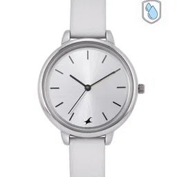Fastrack Women Grey Brass Dial & Silver Toned Leather Straps Analogue Watch 6234SL01-12