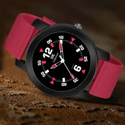 IIK COLLECTION Men Black, Red & White Round Dial Adjustable Silicon Strap Watch-11