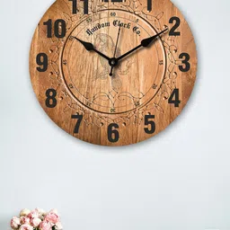RANDOM New Modern Rustic Brown & Black Analogue Contemporary Wooden Round Wall Clock-5