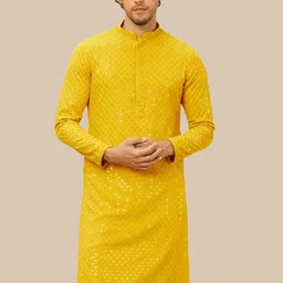 BAESD Floral Embroidered Mandarin Collar Sequins Straight Kurta-49