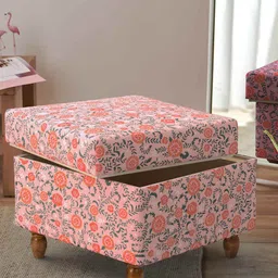 Chumbak Peach-Colored & Blue Floral-Printed Rectangle Ottomans-18