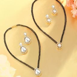 Zaveri Pearls Set Of 2 Gold-Plated Stone-Studded Beaded Mangalsutra & Earrings-23