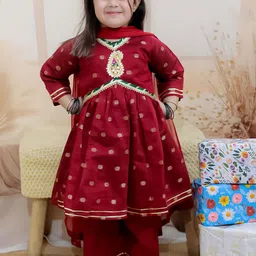 BownBee Girls Ethnic Motifs Embroidered Regular Kurta with Salwar & With Dupatta-image-35