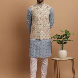 SOJANYA Men Ethnic Motifs Printed Regular Kurta With Pyjamas & Nehru Jacket-19