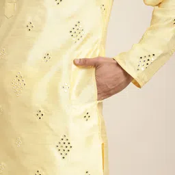 SOJANYA Men Yellow Mirror Work Kurta with Pyjamas & Nehru Jacket image 2