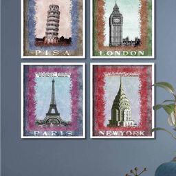 Art Street Set Of 4 Multicoloured Pisa, London, Paris & New York Framed Canvas Wall Art-26