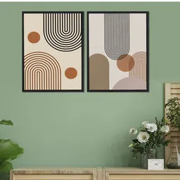 Art Street Set Of 2 Beige & Black Abstract Theme Hand-Painted Framed Wall Arts-3