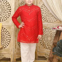 SAKA DESIGNS Boys Embroidered And Mirror Work Kurta With Pyjama-image-69