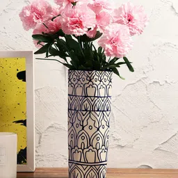 VarEesha Mehraab Off White & Blue Printed Flower Ceramic Vase-picture-12