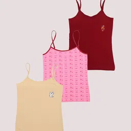 F&S Girls Pack Of 3 Printed Cotton Camisoles-image-96