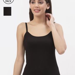 Floret Women Set Of 2 Black Solid Camisoles-16