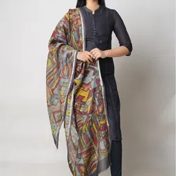 Unnati Silks Ethnic Motifs Printed Cotton Silk Kalamkari Dupatta With Zari-picture-6
